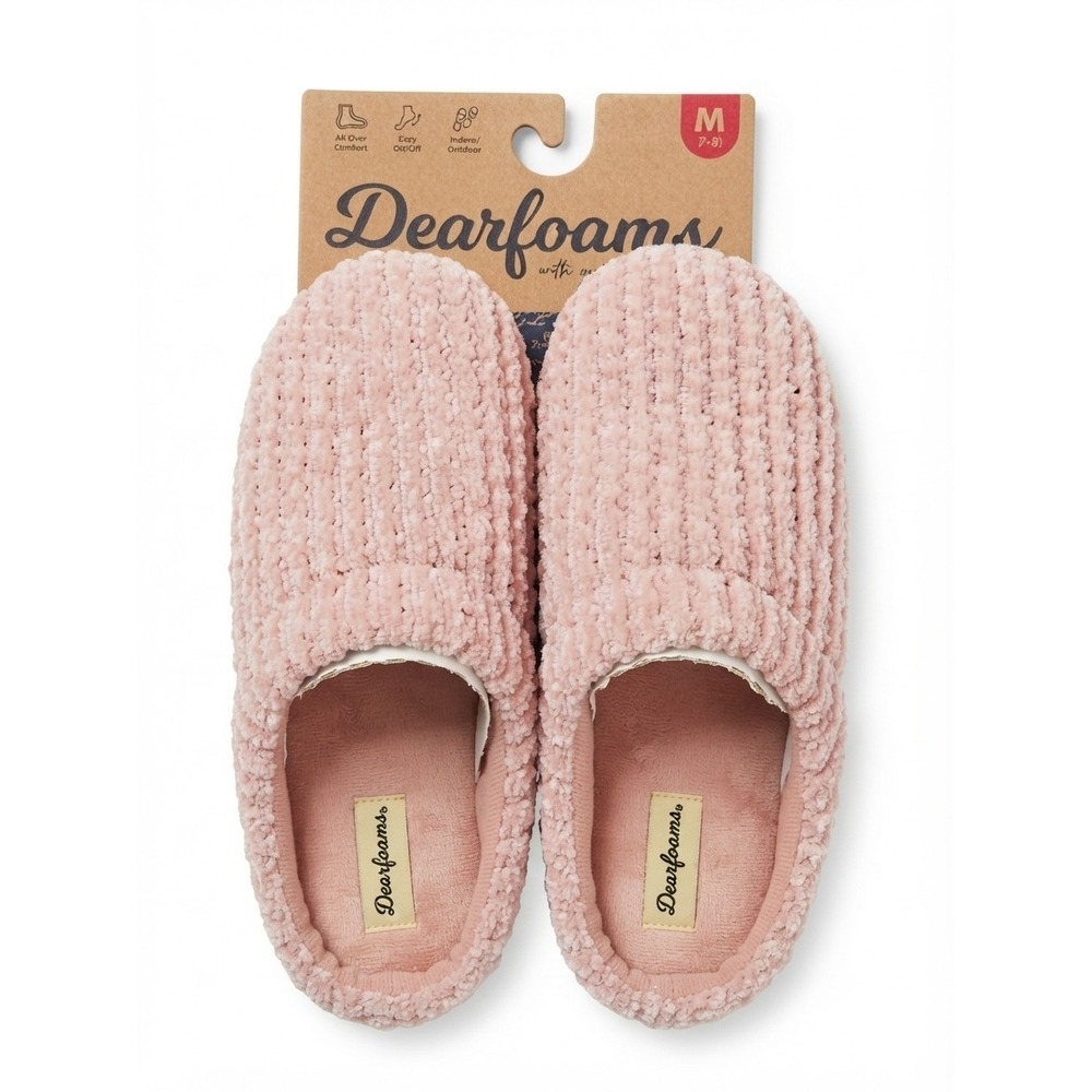 Dearfoams Womens Memory Foam Slippers Pale Mauve Plush Size M 7-8 NWT